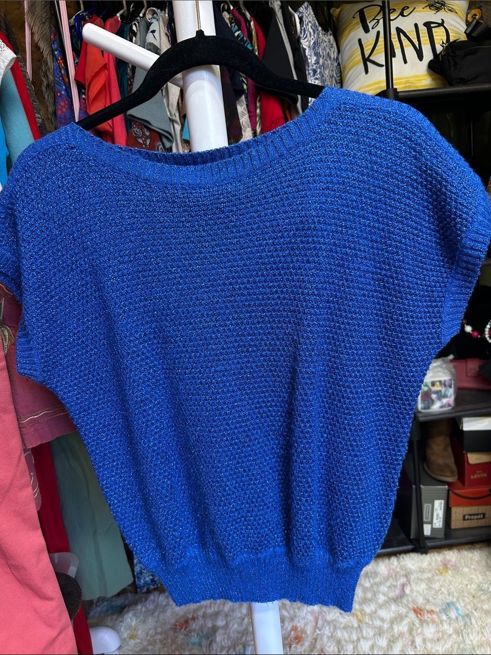 Joyce Sportswear Bright Blue Scoop-Neck Sparkly Sweater Size XL